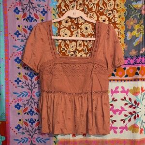 LUCKY BRAND Terracotta Lace Blouse